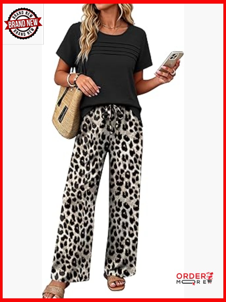 Womens 2 Piece Linen Look Lounge Set Wide Leg Pants